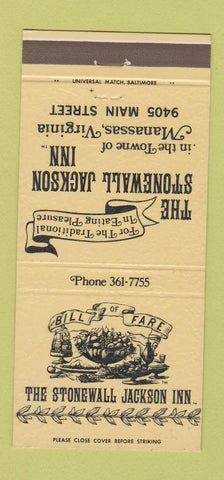 Matchbook Cover - Stonewall Jackson Inn Manassas VA 30 Strike