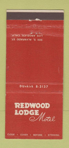 Matchbook Cover - Redwood Lodge Motel Los Angeles CA RED 30 Stick