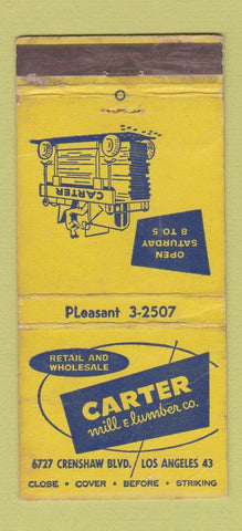 Matchbook Cover - Carter Mill Lumber Los Angeles CA WORN 30 Stick