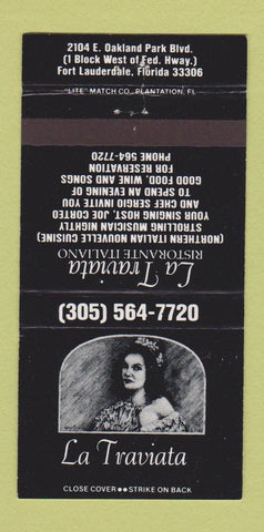 Matchbook Cover - La Traviata Italian Restaurant Fort Lauderdale FL 30 Strike