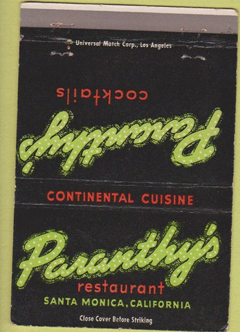 Matchbook Cover - Paranthy's Restaurant Santa Monica CA 40 Strike