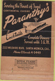 Matchbook Cover - Paranthy's Restaurant Santa Monica CA 40 Strike
