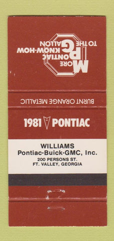 Matchbook Cover - 1981 Pontiac GMC Buick Fort Valley GA Burnt Orange 30 Strike