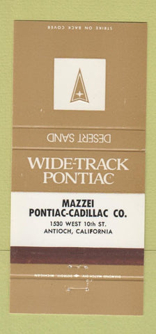 Matchbook Cover - Mazzei Pontiac Cadillac Antioch CA Desert Sand 30 Strike