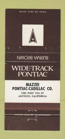 Matchbook Cover - Mazzei Pontiac Cadillac Antioch CA Burma Brown 30 Strike