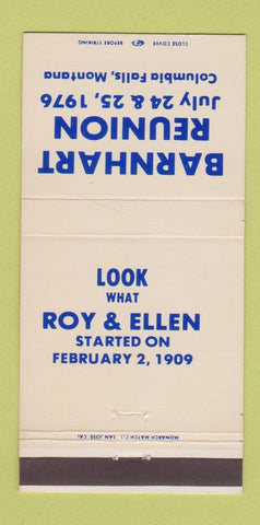 Matchbook Cover - Barnhart Reunion Columbia Falls MT 1976 30 Strike