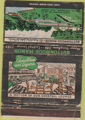 Matchbook Cover - Buttonwood Manor Matawan NJ WORN 40 Strike