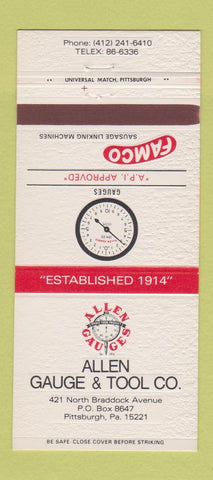 Matchbook Cover - Allen Gauge Tool Pittsburgh PA 30 Strike