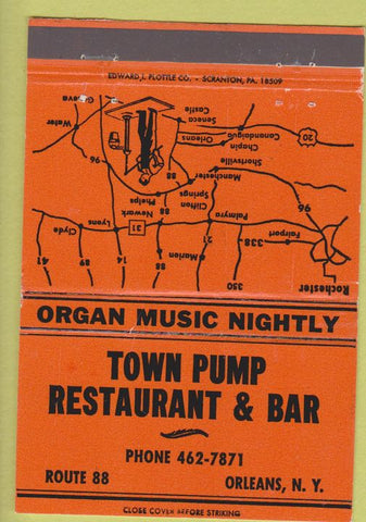Matchbook Cover - Town Pump Restaurant Bar Orleans NY 40 Strike
