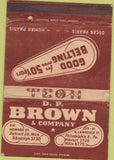Matchbook Cover - DP Brown Co Detroit MI Philadelphia belting WEAR 40 Strike