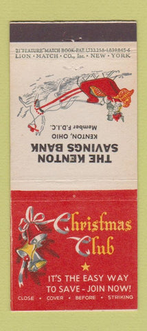Matchbook Cover - Kenton Savings Bank OH Christmas 21 Strike Feature