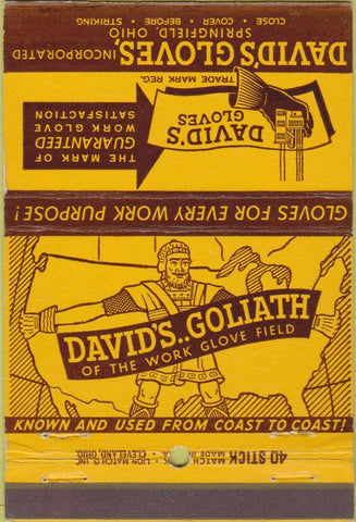 Matchbook Cover - David's Golaith Work Gloves Springfield OH 40 Stick