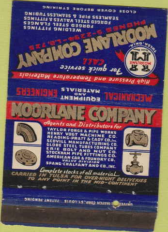 Matchbook Cover - Moorlane Co oil gas fittings Tulsa OK WEAR 40 Strike