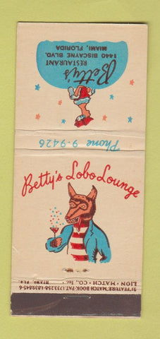 Matchbook Cover - Betty's Restaurant Miami FL girlie 21 Strike Feature