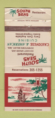 Matchbook Cover - South Seas Cantonese Restaurant Beloit WI WORN 30 Strike