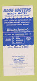 Matchbook Cover - Blue Waters Beach Motel Daytona Beach FL 30 Strike
