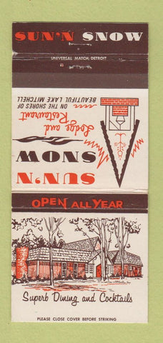 Matchbook Cover - Sun n Snow Cadillac West MI 30 Strike