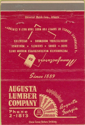 Matchbook Cover - Augusta Lumber Co GA golf back 40 Strike