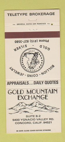 Matchbook Cover - Gold Mountain Exchange Concord CA coins jewelry 30 Strike
