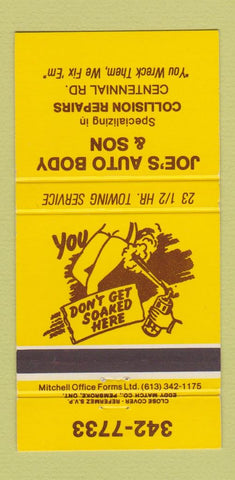 Matchbook Cover - Joe's Auto body Canada 30 Strike