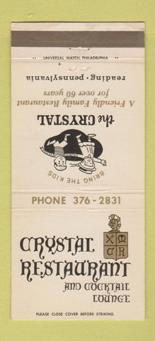 Matchbook Cover - Crystal Restaurant Kosher Reading PA WEAR 30 Strike