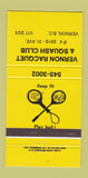 Matchbook Cover - Vernon Racquet Squash Club Vernon BC 30 Strike