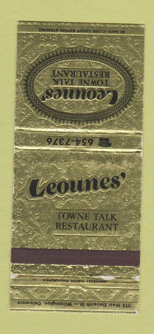 Matchbook Cover - Leounes' Towne Talk Restaurant Wilmington DE WEAR 30 Strike