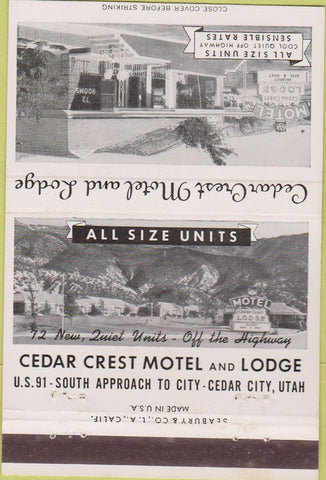 Matchbook Cover - Cedar Crest Motel Cedar City UT 40 Strike