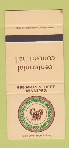 Matchbook Cover - Cafe 100 Winnipeg MB SAMPLE 30 Strike