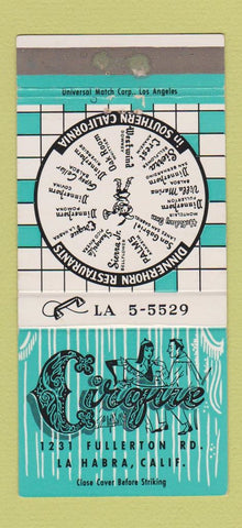 Matchbook Cover - Cirque LA Habra CA girlie WEAR 30 Strike