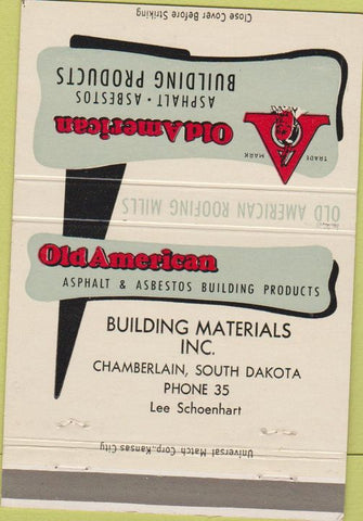 Matchbook Cover - Old American Building Materials Camberlain SD 40 Strike