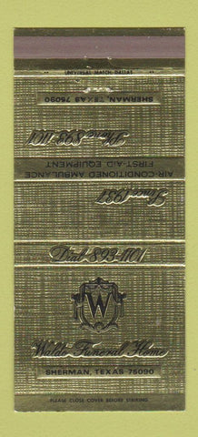 Matchbook Cover - Waldo Funeral Home Sherman TX 30 Strike