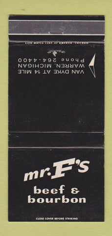 Matchbook Cover - Mr F's Beef and Bourbon Warren MI 30 Strike