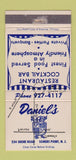 Matchbook Cover - Daniel's Restaurant Somers Point NJ PRINTING ERROR 30 Strike