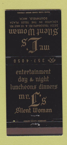 Matchbook Cover - Mr L's Silent Woman Southfield MI 30 Strike