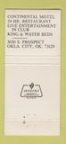 Matchbook Cover - Continental Motel Restaurant Oklahoma City OK 30 Strike