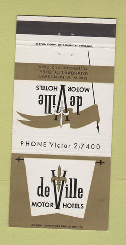 Matchbook Cover - De Ville Motor Hotels Oklahoma City OK 30 Strike