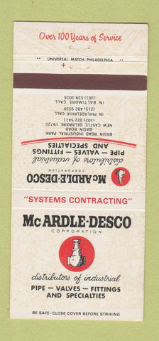 Matchbook Cover - McArdle Desco Valves Pipe Fittings New Castle DE 30 Strike