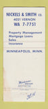 Matchbook Cover - Nickels & Smith Real Estate Minneapolis MN WEAR 30 Strike