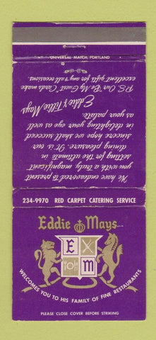Matchbook Cover - Eddie Mays Restaurants Portalnd OR Reno CREASE 30 Strike