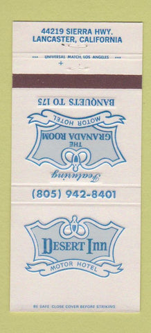Matchbook Cover - Desert Inn Motor Hotel Lancaster CA 30 Strike