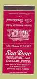 Matchbook Cover - San Remo Restaurant Daytona Beach FL 30 Strike