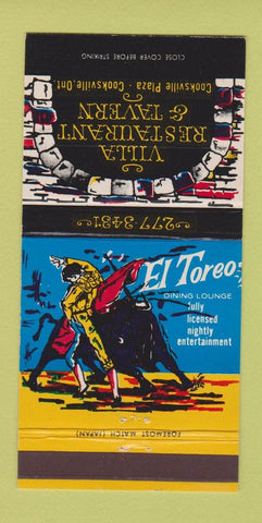 Matchbook Cover - Villa Restaurant Tavern Cooksville ON Matador 30 Strike