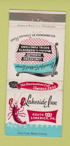 Matchbook Cover - Lakeside Inn Limerick PA WEAR 30 Strike