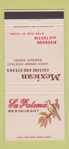 Matchbook Cover - La Paloma Restaurant Mexican Riverside Tustin CA 30 Strike