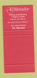 Matchbook Cover - El Matador Restaurant Auckland New Zealand SAMPLE 30 Strike