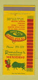 Matchbook Cover - Romaine's Mexican Restaurant San Diego CA matador 30 Strike