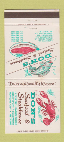 Matchbook Cover - Don's Seafood Steak Lafayette Baton Rouge LA 30 Strike