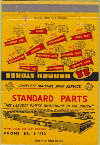 Matchbook Cover - Standard Auto Parts NAPA Memphis TN 40 Strike