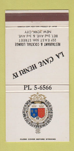 Matchbook Cover - La Cave Henry IV Restaurant New York City 30 Strike